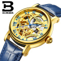 Binger 5066 Top Brand Luxury Skeleton Watches Switzerland 2019 Fashion Golden Stainless Steel Couple Mechanical Watch